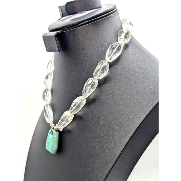 Vtg Faceted Rock Quartz Crystal 925 Sterling Silver Stone Pendant Necklace - Picture 2 of 7